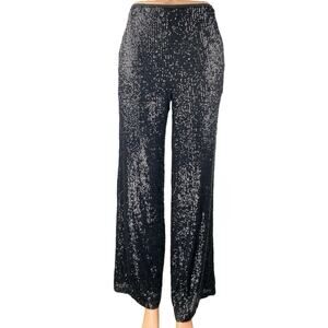 ASOS Design Black Sequin Shimmer Glitter Wide Leg High Waist Trousers Pants Sz 4